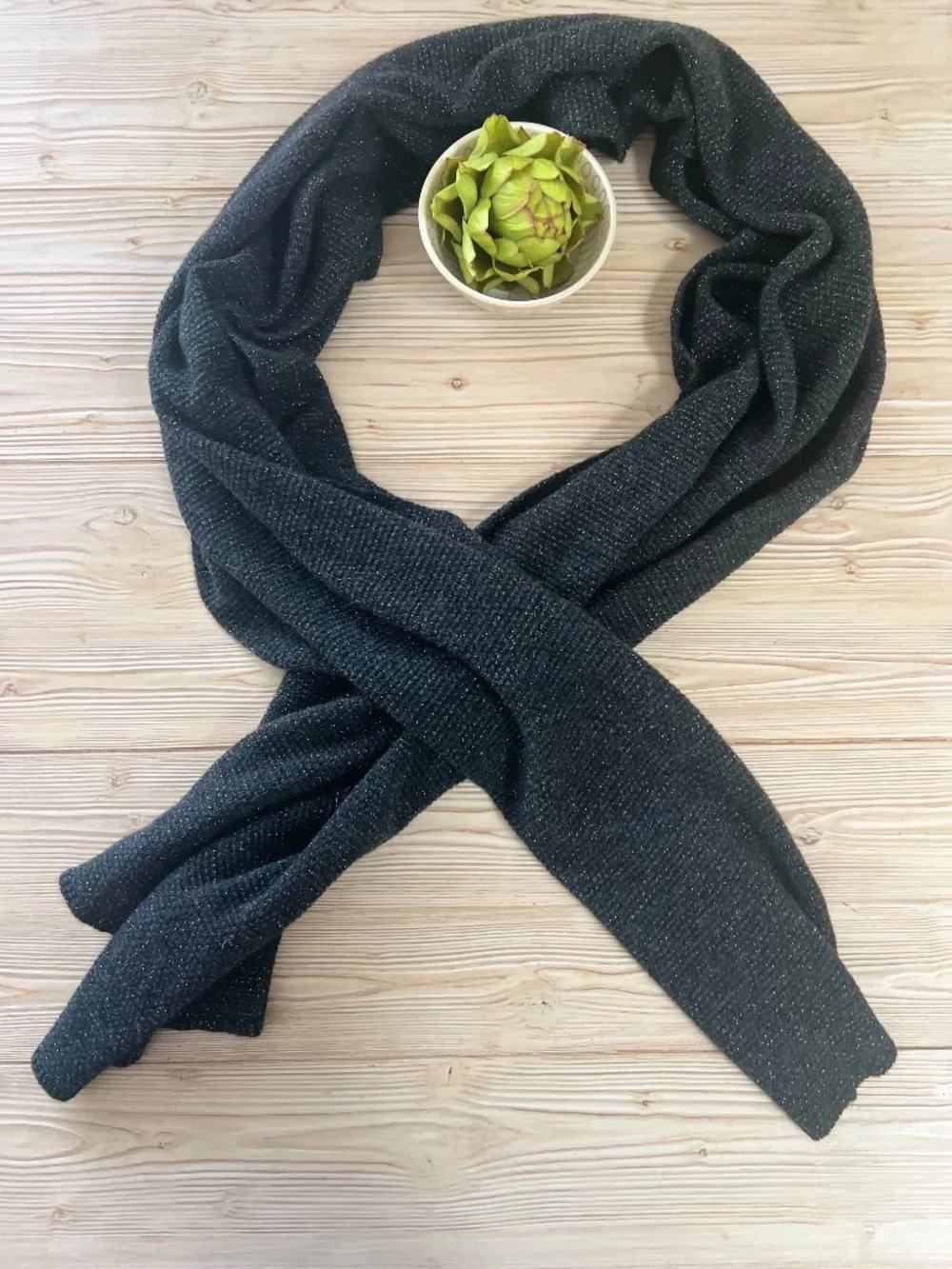Inverni Black Cashmere Silver Metallic Scarf Made in Italy